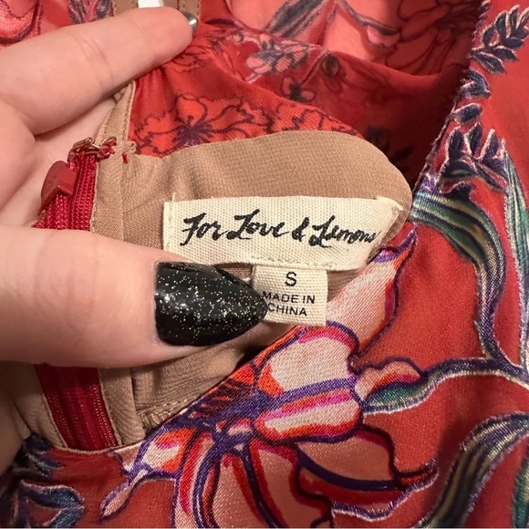 For Love & Lemons Nicole Floral Velvet Burnout Mini Dress Red Pink Small - Picture 5 of 8